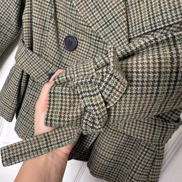 Olive Green Cropped Blazer Jacket with Plaid Pattern - Picture 7 of 9